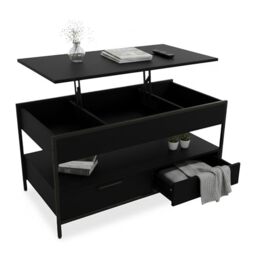 Relaxdays lift-top coffee table, 2 drawers, 4 compartments, HWD: 48–63 x 100 x 50 cm, industrial style, black