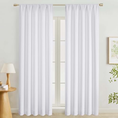 "Lecloud Pure White Curtains 90 Inches Long 2 Pcs, Light Filtering Soft Bedroom Curtains for Living Room, Rod Pocket Thermal Insulated Elegant Drapes for Dining Room, Each Panel 50"" W x 90"" L"