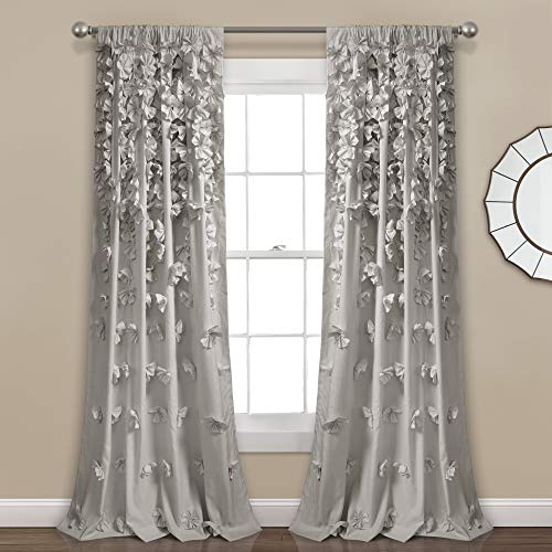 "Lush Decor Riley Window Curtain Sheer Ruffled Textured Bow Window Panel for Living, Dining Room, Bedroom (Single), 54"" W x 84"" L, Light Gray"