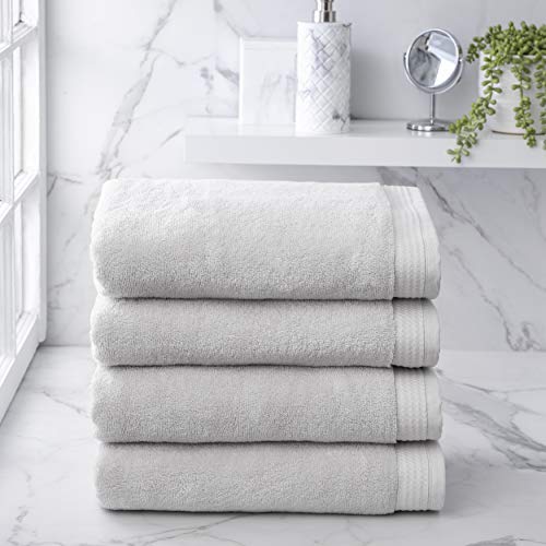 Welhome Madison Luxury Bath Towels - 4 Piece Set in Grey - Innovative Hygro-Cotton Technology - Super Absorbent - Quick Dry - Lightweight Shower Towels - Soft & Plush - Durable & Sustainable - Silver