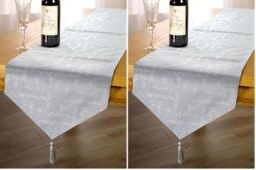 Emma Barclay Merry Christmas - Metallic Woven Jacquard Chrismas Table Runner in Silver - 13x72 (33x183cm) (Pack of 2)