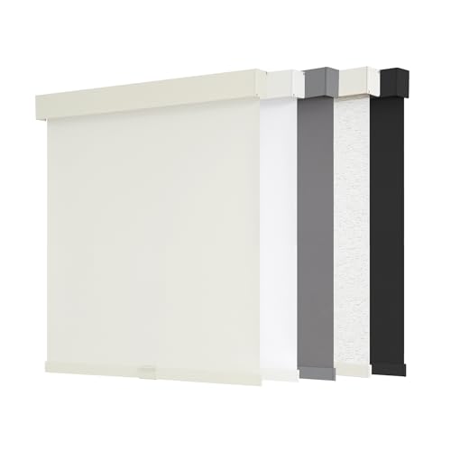 "AOSKY Blackout Roller Shades Cordless Blinds for Windows, Free-Stop Shades with Valance, Thermal Insulated Fabric, UV Protection, Natural Woven Blinds for Home and Office (34"" W x 72"" H, Ivory)"