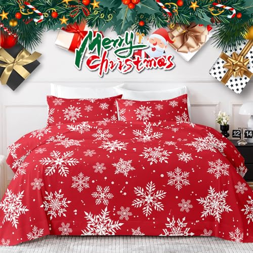 "HCORA Christmas Sheets Queen Size - Snowflakes - Luxury 1800 Brushed Microfiber Queen Sheet Set - Breathable Sheets for Queen Size Bed - 16"" Deep Pocket, Extra Soft, Shrinkage, Fade Resistant"