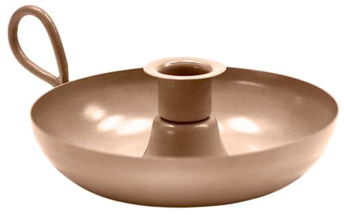 Ivyline Metal Taper Candle Holder with Handle in Apricot - Durable and Stylish - Decorative Dish Shape Base for Taper Candles - H5cm x W16cm x D13cm