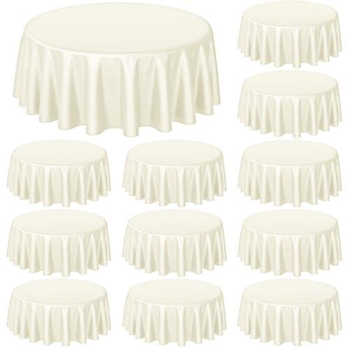 Buryeah 12 Pcs 84 Inch Ivory Round Plastic Disposable Table Cloth Waterproof Tablecloth Circle Table Covers for Bridal Wedding Birthday Party Gender Reveal Baby Shower