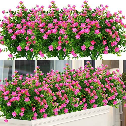ArtBloom 6 Bundles Outdoor Artificial Flowers UV Resistant Fake Boxwood Plants, Faux Greenery for Indoor Outside Hanging Plants Garden Porch Window Box Home Wedding Farmhouse D??cor (Pink)