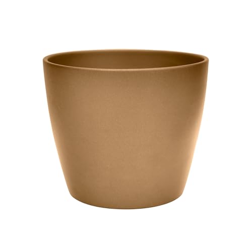 Ivyline Poinsettia Round Planter in Brushed Gold - Indoor Stylish Flower Pot - Classic Elegant Planting Bowl - H16 x D17.5 cm