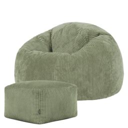 icon Kingston Cord Bean Bag & Footstool with Filling Included, Green