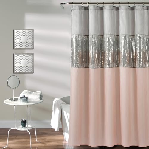 "Lush Decor Night Sky Shower Curtain, 72"" x 72"", Gray & Blush"