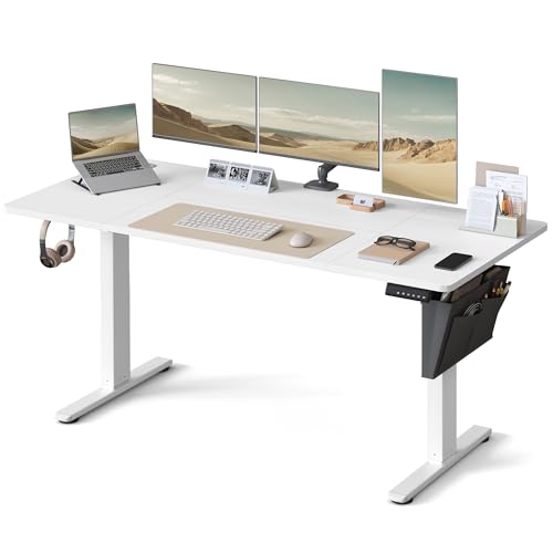 VASAGLE Electric Standing Desk, Height Adjustable Desk, 70 x 160 x (72-120) cm, 4 Memory Heights, Storage Pocket, for Home Office, Study, Cloud White LSD136W02