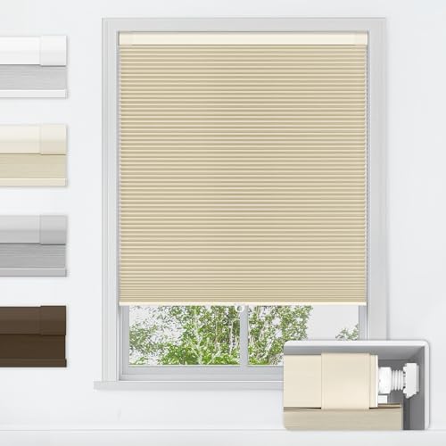 LazBlinds No Tools Lamp Shades No Drilling, Wireless, Blackout, Light Blocking, Honeycomb Sunshade for Home, Thermal Insulation for Windows, 58.4 cm W x 121.9 cm H, Beige