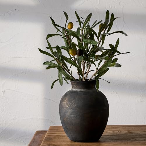 SIDUCAL Ceramic Decorative Flower Vase - 6 Inch Pottery Rustic Farmhouse - Boho - Terracotta Vase for Home Decor, Table, Living Room, Bathroom, Shelf, Mantel Decoration, Bronze