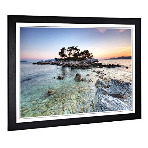 Framed Print of Landscape Rocky Island Art Design - Wall Art Picture Measures: A2 / 24.5 x 18 Inch / 62 x 45 cm - Home Decor for Kitchen, Living Room, Dining Room, Lounge, Bedroom, Hallway, Office
