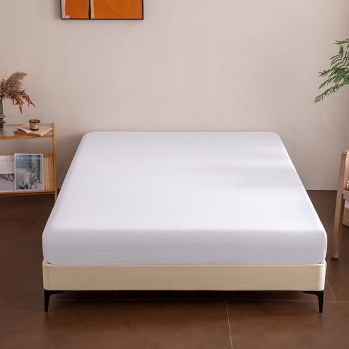 Sonive Double Fitted Sheet, Soft Brushed Microfibre Fade-Resistant Hotel Quality Bed Sheet for Double Bed 135 x 190cm, White