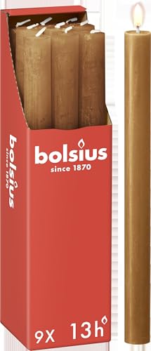 Bolsius Rustic Dinner Candles - Spice Brown - Pack of 9 - Long Burning Time of 13 Hours - Household Candle - Interior Decoration - Unscented - Natural Vegan Wax - 27 x 2.3 cm