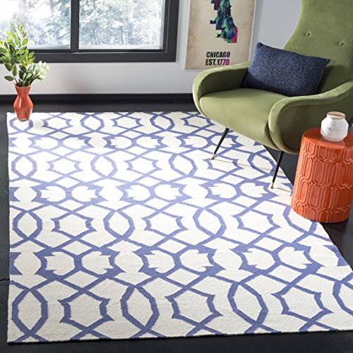 Safavieh Contemporary Indoor Flatweave Rectangle Area Rug, Dhurrie Collection, DHU753, in Ivory / Purple, 122 X 183 cm for Living Room, Bedroom or Any Indoor Space