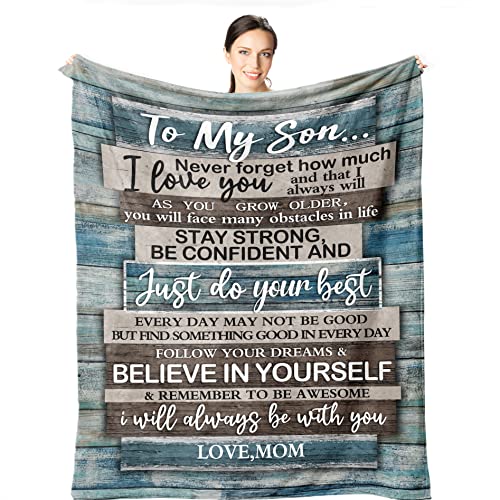 "Wisegem Son Gifts from Mom - 60""x50"" Blanket - Gifts for Grown Son - Mother's Birthday & Graduation Ideas"