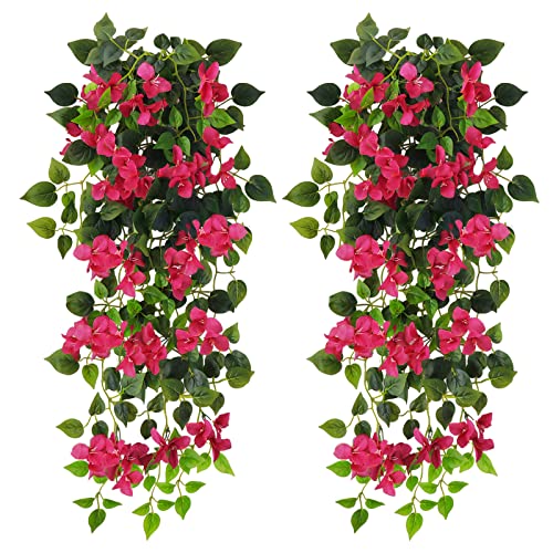 Artificial Hanging Flowers Bougainvillea, UV Resistant Fake Plastic Faux Flower Fabric Vine for Indoor Outdoor Garden Porch Eave Wedding Wall Décor