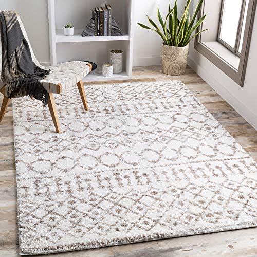Livabliss Saanjh Brasov Shaggy Design – Living Room 200x275 cm, Soft Fluffy Bedroom Use, Neutral Boho Look, Plush Thick Pile, Easy Care, Tan Cream