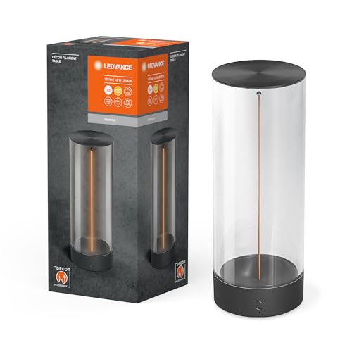 Ledvance Decor Filament LED Table Lamp 240 mm, Dark Grey, 1.2 W, 105 lm, Wireless, Modern Filament Design, Individual Brightness Control, Dimmable, Touch Technology, Lithium Battery, IP20, 2700 K