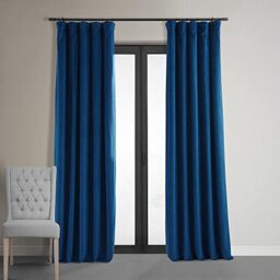 HPD Half Price Drapes Signature Velvet Thermal Blackout Curtains for Living Room 96 Inch Long (1 Panel) Rod Pocket Insulated Blackout Curtains for Bedroom Window Curtains, 50W x 96L, Union Blue