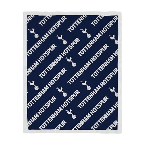 Tottenham Hotspur FC Officially Licensed Fleece Sherpa Throw Blanket - Super Soft, Football Line Design - Warm Super Soft Feel Blue Throw - Perfect for Home, Bedroom, Sleepovers & Camping