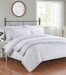 Rapport Home Gabrielle Bedspread with Pillow Shams - Silver Embroidery 254x254cm