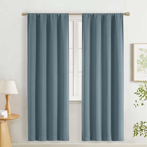 "Lecloud Stone Blue Room Darkening Curtains for Bedroom 72 Inch Length 2 Pcs, Rod Pocket Modern Farmhouse Decor Curtains, Soft Thermal Insulated Long Drapes for Living Room, Each Panel 40"" W x 72"" L"