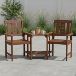 Furinno TIOMAN Outdoor Dining Set, Wood Patio Set, Chairs for 2 & Side Table, for Patio, Garden, Porch, Light Wood