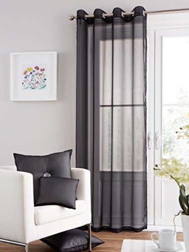 GC GAVENO CAVAILIA Eyelet Swiss Voile Curtain, Luxury Ring Top Drapery Glamorous Fancy Easy Care Window Treatment, Black, 55X86 Inch