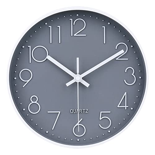 jomparis 25 cm Modern Quartz Silent Wall Clock Sweeping Second No Ticking Analogue Wall Clock Decor for Living Room, Room, Office (Grey)