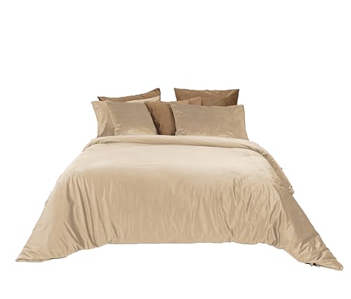 Jenny Sesal Sophia Velvet Duvet Cover Set, Soft and Elegant Velvet Top and Microfibre Bottom - Duvet Cover and Pillowcases Set (Double, Cream)