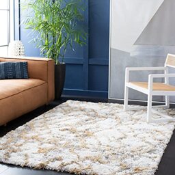 Safavieh Shag Rug for Living Room, Dining Room, Bedroom - Horizon Shag Collection, Short Pile, in Ivory and Gold, 91 X 152 cm