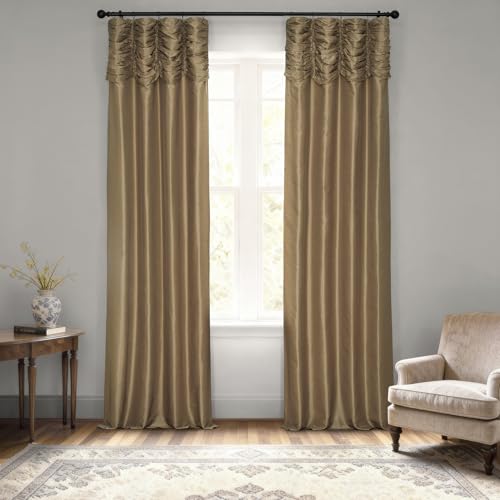 HPD HALF PRICE DRAPES Ruched Faux Dupioni Silk Curtains for Living Room 50 X 84 (1 Panel), PDCH-KBS8-84-RU, Flax Gold