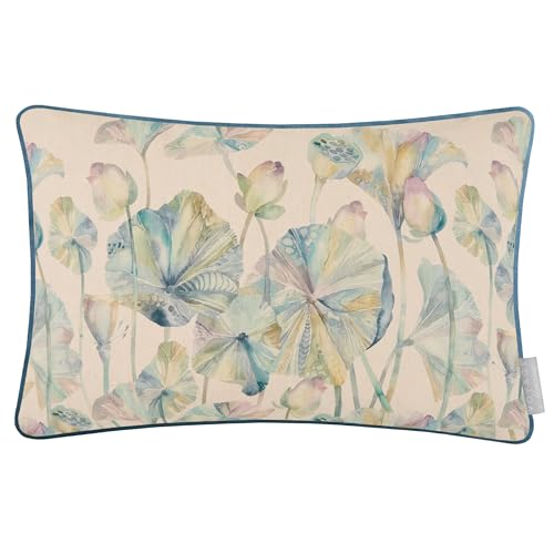 Voyage Maison Cheriton Feather Filled Cushion – Cotton Linen Blend Piped Edge Pomegranate Watercolour Design (Skylark - 40x60cm)