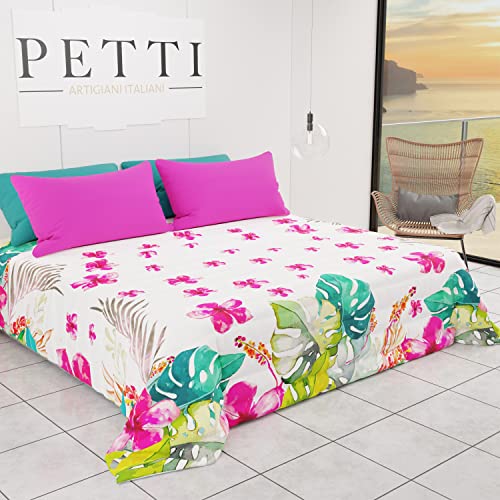 PETTI Artigiani Italiani - Quilt Bedspread Spring Summer Double Tropical Design 02 100% Hypoallergenic Microfiber 100% Made in Italy