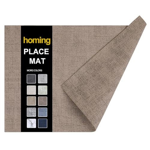 homing Faux Leather Heat Resistant Placemats Set of 6 ??? Waterproof Wipeable Dining PU Place Mats for Indoor & Outdoor, Easy to Clean - Camel