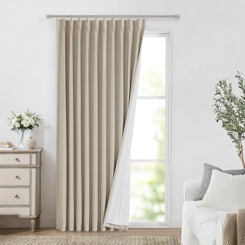 "Vision Home Sand Pinch Pleated Full Blackout Curtains Linen Blended Room Darkening Window Curtains 84 inch for Living Room Bedroom Thermal Insulated Pinch Pleat Drapes with Hooks 1 Panel 60"" Wx84 L"