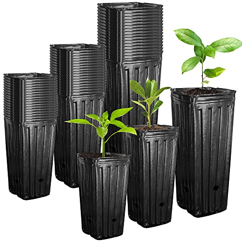 "RunNico 60pcs Plastic Deep Plant Nursery Pots,Tall Tree Pots,Black Deep Seedling Container Pots with Drainage Holes for Indoor Outdoor Gardening (3Size-7.8"" H+9.4"" H+12.2"" H)"