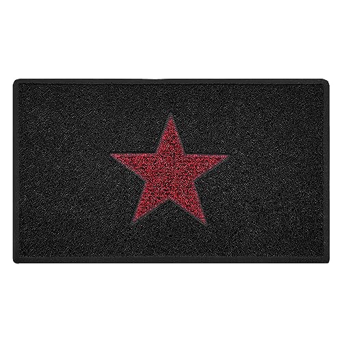 Nicoman STAR Door Mat|Entrance Barrier Dirt-Trapper Floor Mat|Patio Garden Conservatory Doormat|Indoor Outdoor Matt|Black with Red Star,75x44cm (29.5x17.3inches)