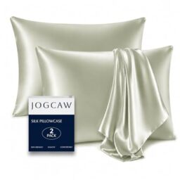 Jogcaw 2 Pack 100％ Silk Pillowcase for Hair and Skin, Soft Breathable Cooling Mulberry Silk Pillow Case Set of 2, Both Sides Grade 6A Silk Pillow Covers with Hidden Zipper (Sage Green, Standard)