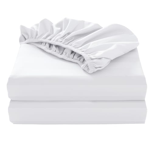 "2-Pack Pure Cotton Fitted Sheet King Size, 600 Thread Count 16"" Deep Pocket Egyptian Cotton Fitted Sheet (2pcs, King, Stripted White)"