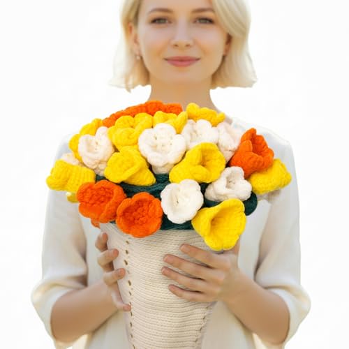 WovWeave Crochet Knitted Flowers Blanket, 33.5 inch Handmade Finished Floral Bouquet Throw Blanket for Women Birthday Anniversary Christmas Wedding Party Presents (Lily of The Valley)