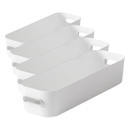 SmartStore Slim Storage Container 1.3 L - White - Kitchen, Bathroom, Office, Pantry, Fridge Organizer - Bin with Handles - Food Safe and BPA Free - 10 Year Guarantee - L29 x W9.5 x H6.5 cm (Pack of 4)
