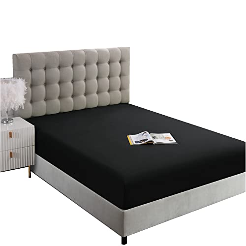 Ghooss Full Size Fitted Sheet, Hotel Quality Bed Sheets Bedding Deep Pocket up to 14 Inch, Wrinkle and Fade Resistant, 1 Piece, Black