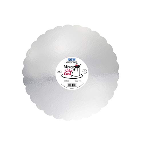 PME CMSS928 Mirror Cake Card-Scallop-Metallic Silver-Pack of 3, 30cm/12 Inch