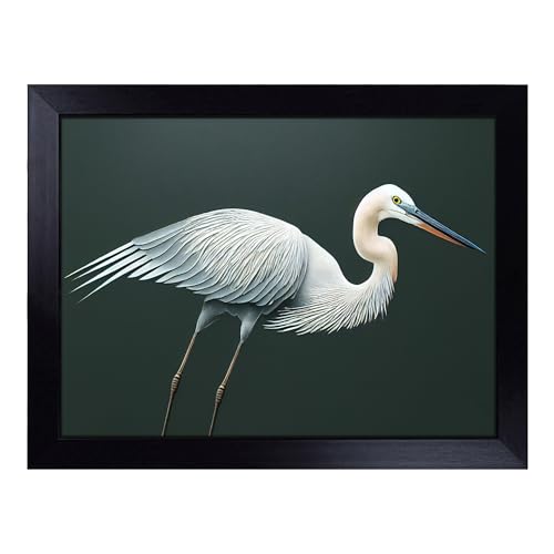 Lap Tray with Bean Bag Cushion, Fabulous Crane Bird - Handmade in the UK, Raised Wooden Edge, Padded Cushion, Heat-Resistant Wipe-Clean Surface, for Meals, Laptops and Crafts