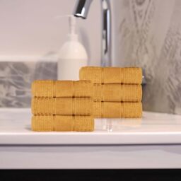 Superior Cotton Hand Towel Set, Zero Twist, Waffle Border, Small Towels, Plush Soft Absorbent Bathroom Basics, Home Essentials, Spa, Salon, Hotel, Kitchen, Luxury Quick Drying, Set of 6, Yellow Gold
