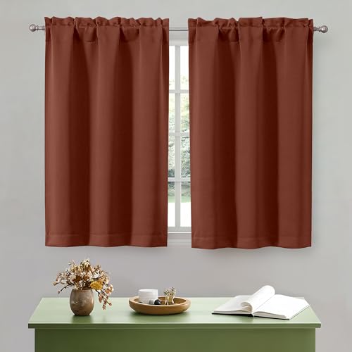 "OWENIE Terracotta Short Blackout Curtains 45 Inch Length 2 Panels Set for Small Kitchen Bedroom Window, Rod Pocket Privacy Curtains Tier for Bathroom Basement Cabinet Camper RV Bunk, Each 30"" Wx45 L"