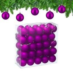 Relaxdays Christmas Baubles, Set of 50, Tree Ornaments, Holiday Decorations, Plastic, Shatterproof, 6 cm, Matte, Violet